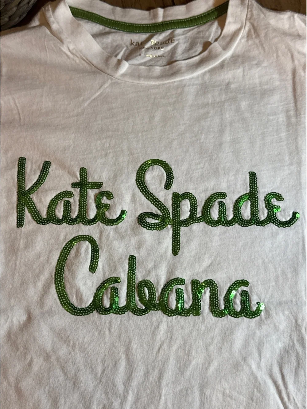 Kate Spade New York Cabana Green Sequin Logo T-Shirt Women’s Small